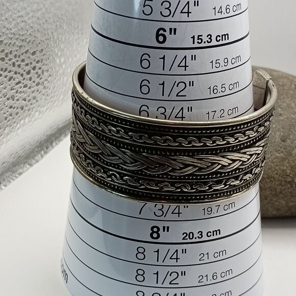 Vtg Braided Sterling Silver Cuff Bracelet 36g Unisex Made in India Boho Ethnic - Picture 5 of 7
